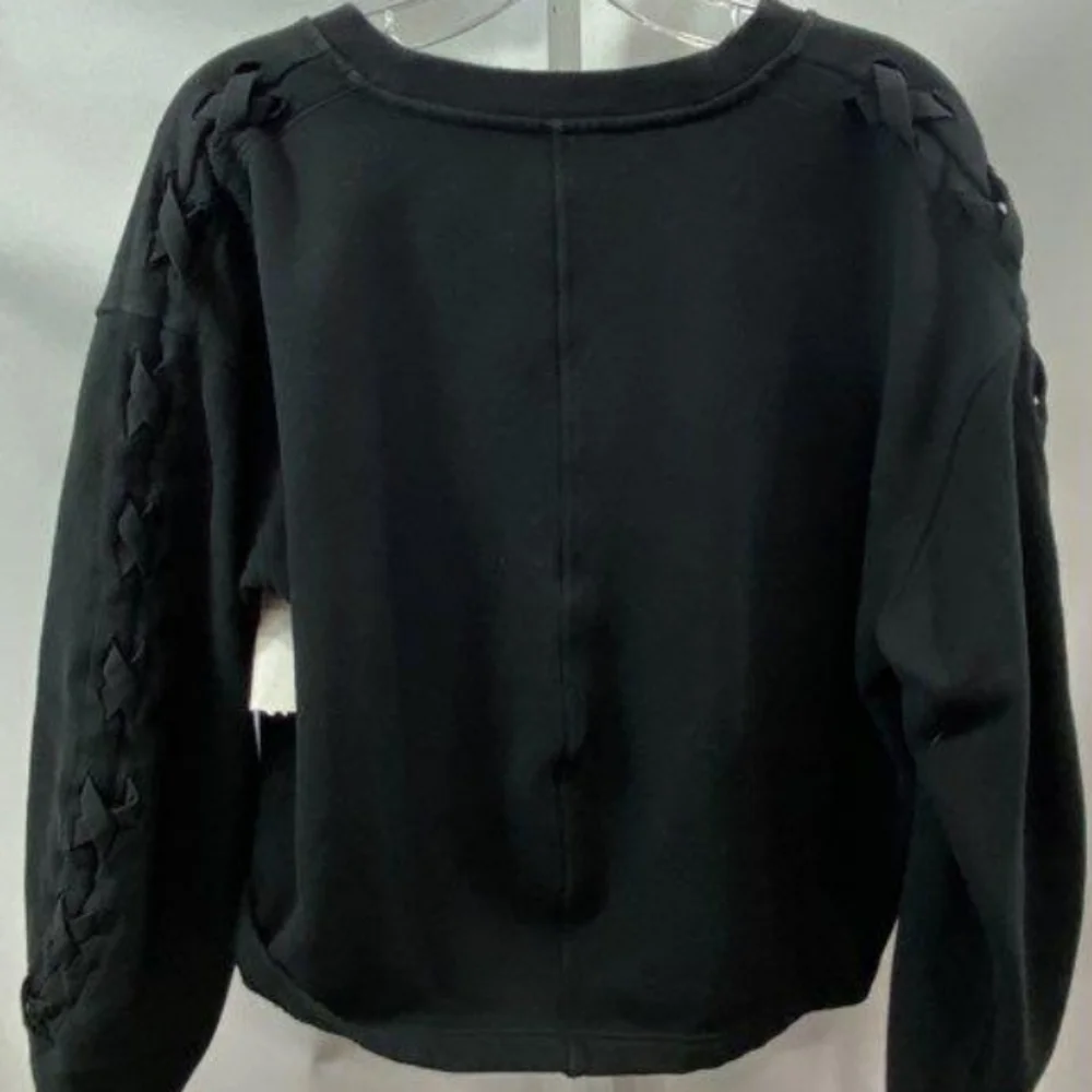 Lululemon Women's Black Laced Up Sleeve Detail Cropped Crewneck Sweatshirt sz 12 - Picture 2 of 3